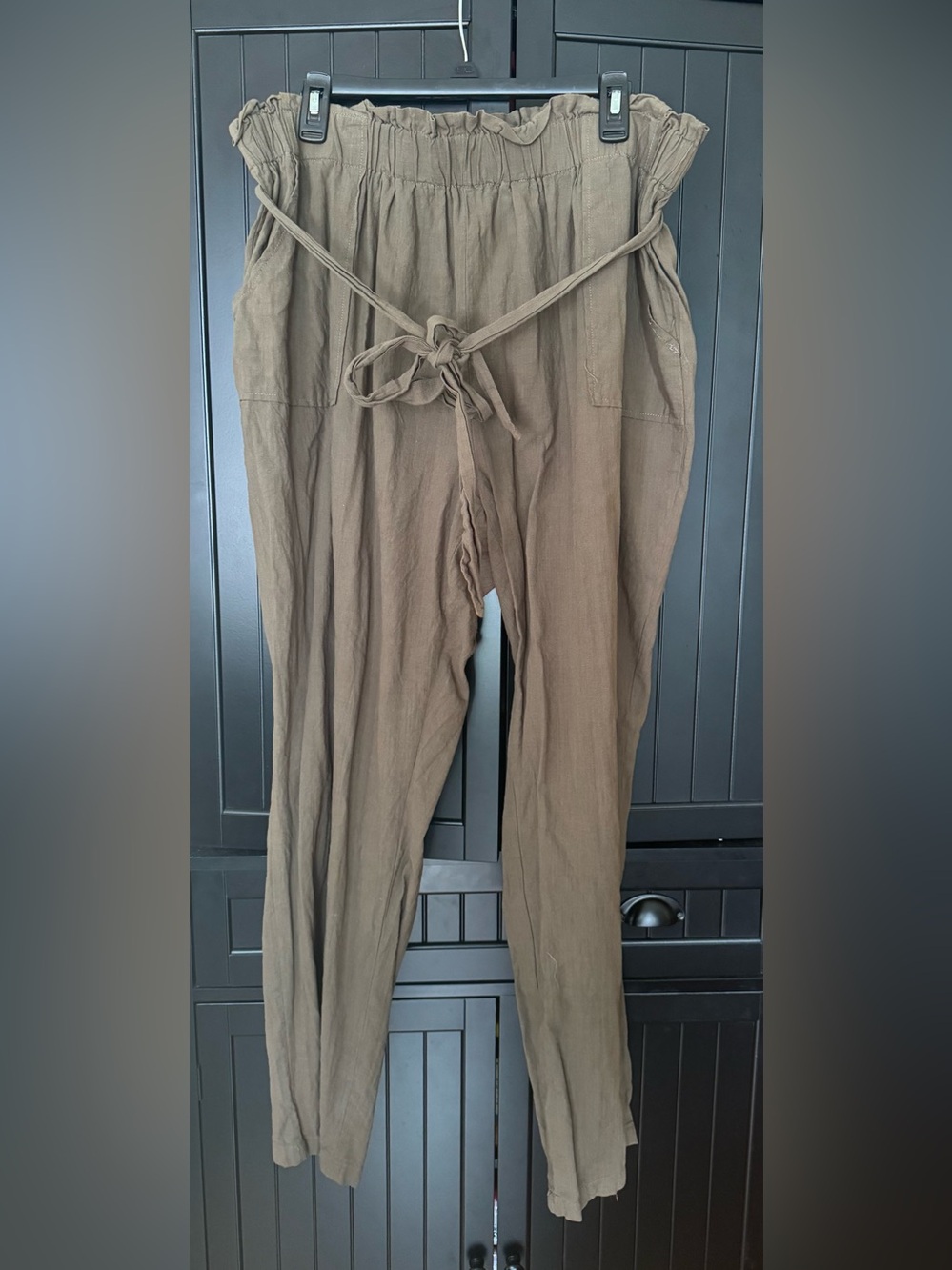 SHEIN Curve 4XL Brown Paperbag Waist Tie Belt Tapered Pants Plus Size
